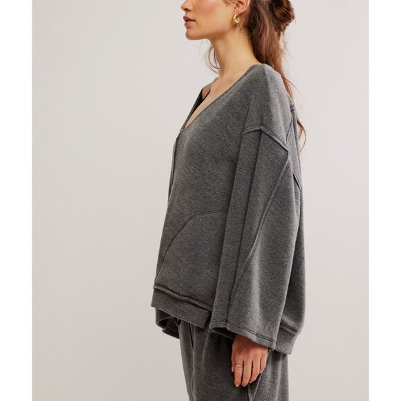 Free People Gray Off-Shoulder Sweatshirt - Picture 2 of 9